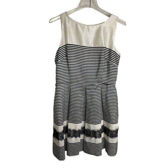 Julian Taylor Cream and Black Stripe Back Cut Out Dress Size 14 Whimsical Church - Picture 1 of 15